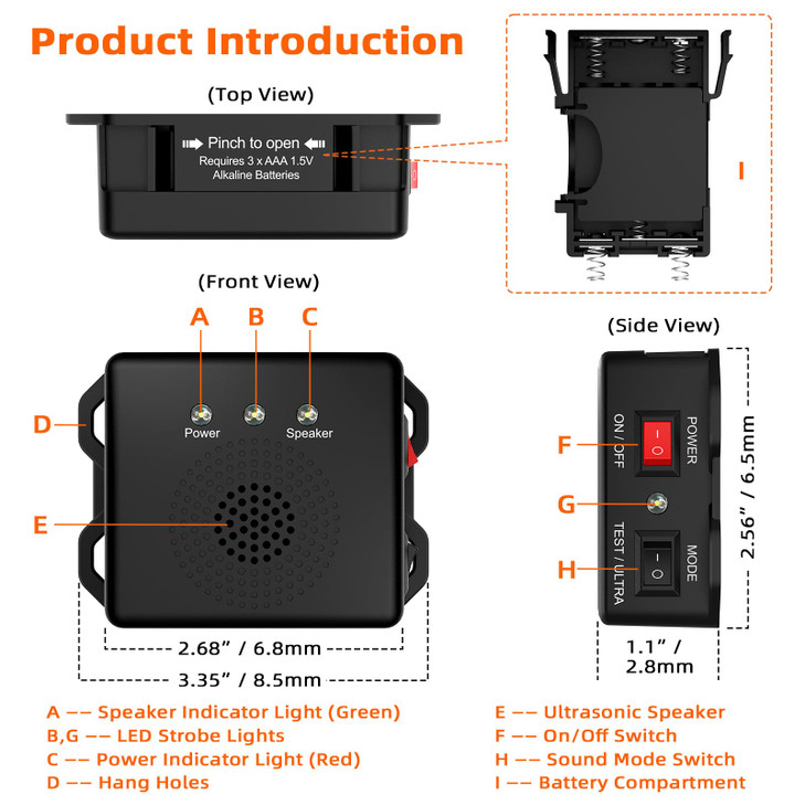 Rodent Repellent for Car, Battery Powered Under Hood Animal Repeller, Ultrasonic Rat and Mice Deterrent Device, Electronic Pest Control for RV, Truck