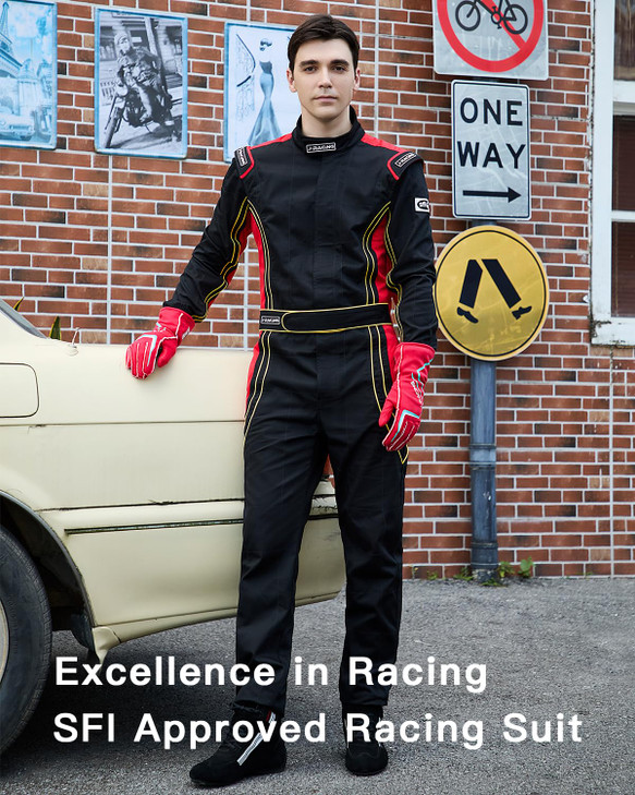J-RACING® Racing Suit Karting Suit/Race/Rally Go Kart Auto Racing Fire SFI 3.2A/1 (Black/Red-M)