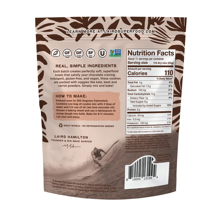 Laird Superfood Homemade Chocolate Chip Cookie Mix, Plant-Based Vegan Chocolate Chip Cookies Mixture Made with Oat, Almond, and Cassava Flour, Gluten