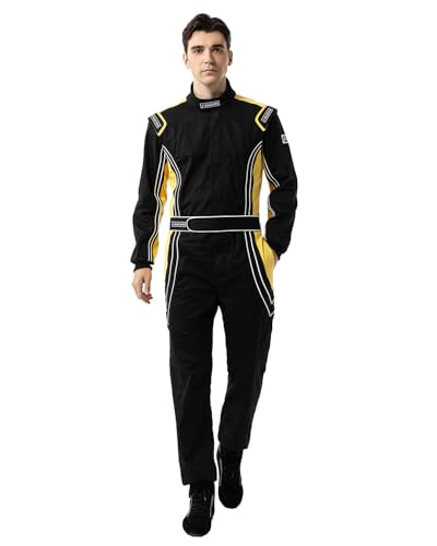 J-RACING® Racing Suit Karting Suit/Race/Rally Go Kart Auto Racing Fire SFI 3.2A/1 (Black/Yellow-XXL)