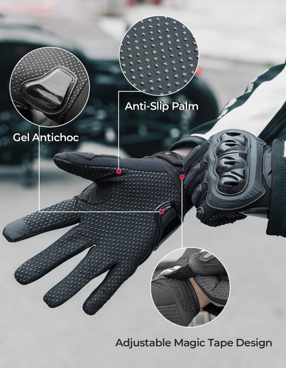KEMIMOTO Motorcycle Gloves for Men/Women, Touchscreen Dirt Bike Gloves with Shell, Anti-Slip for Motorbike, Riding, Racing, Cycling, Dirt Bike, ATV,