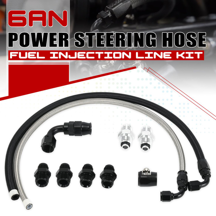 PQY 25Inch 6AN Power Steering Pump Hose Kit Compatible with Chevy C10 LS Swap Engine, High/Low Pressure Line with Leak-Proof Design Connect to GM Typ