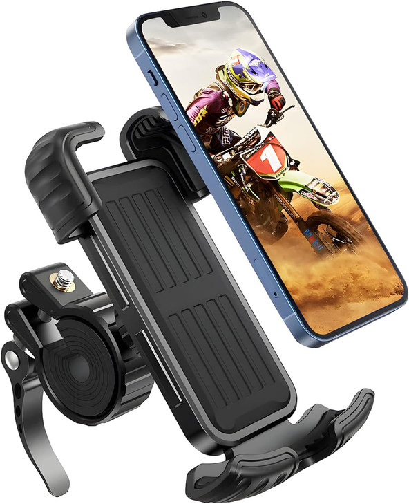Marspeeder Bike Motorcycle Phone Mount,[Super Stable Metal] Bike Motorcycle Phone Holder with Security Lock, Bicycle Phone Mount with Soft Cushion &