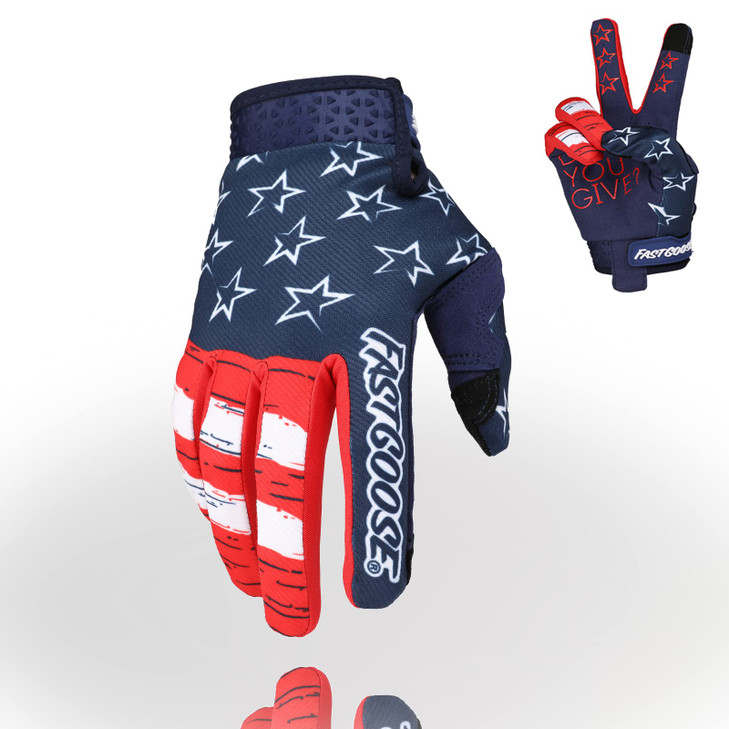 FASTGOOSE Motorcycle Gloves - Breathable Lightweight Off-Road Gloves for Men & Women, ATV BMX MTB Racing (Blue/Red, Large)