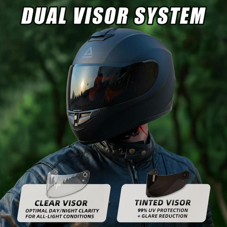 TRIANGLE Motorcycle Helmets Full Face Motorcycle Helmet for Men & Women with Tinted and Clear Visor Meet Dot Approved