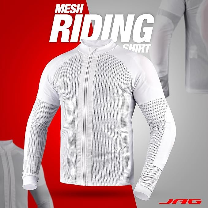 J.A.G. Motorcycle Mesh Shirt for Men with CE Certified Protective Padded Armors | All Season Motorcycle Riding Shirt White