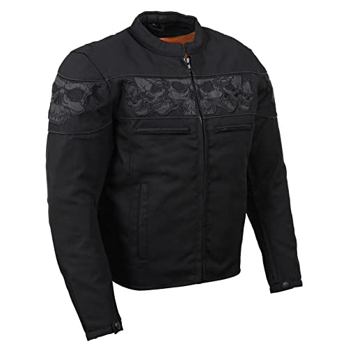 Milwaukee Leather MPM1730 Men's Black Padded Textile All Season Motorcycle Jacket w/Reflective Skulls Artwork - X-Large