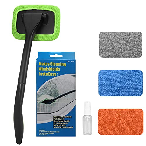SoSickWithIt Car Windshield Cleaning Tool, Windshield Cleaner with 4 Washable and Reusable Microfiber Pads and Extendable Handle, for Auto Glass Wipe