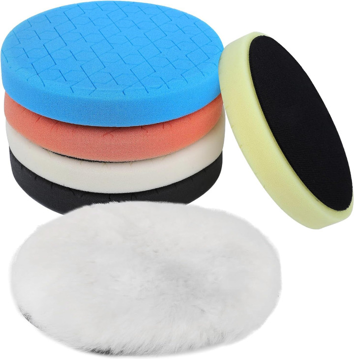 IPELY 6 Pcs 6 Inch Buffing Pads, Polishing Pads 6.5 Inch 165 mm Face for 6 Inch 150mm Base Plate Compounds, Buffer Pads for Polishing and Waxing