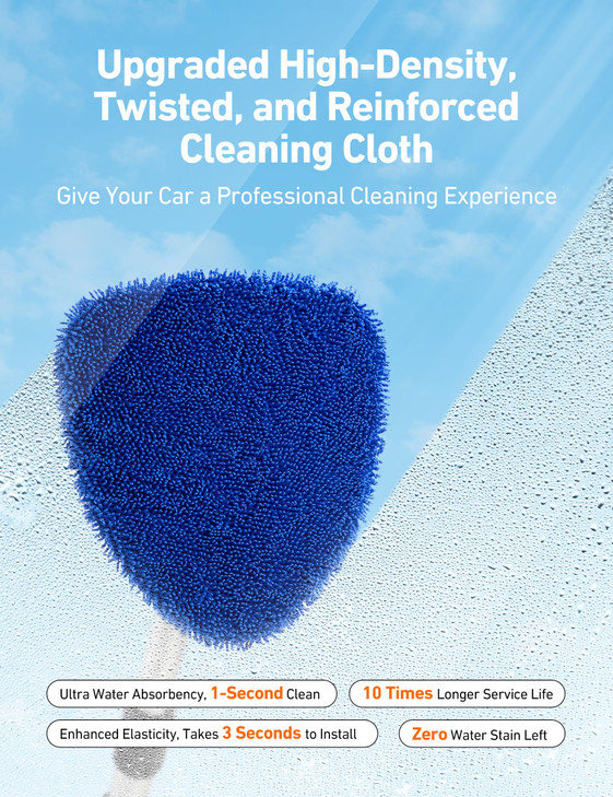 AstroAI Windshield Cleaner Tool, Car Interior Window Detailing Cleaning Kit with Extendable Handle and 4 Easy-to-Install Reusable Microfiber Pads, Au