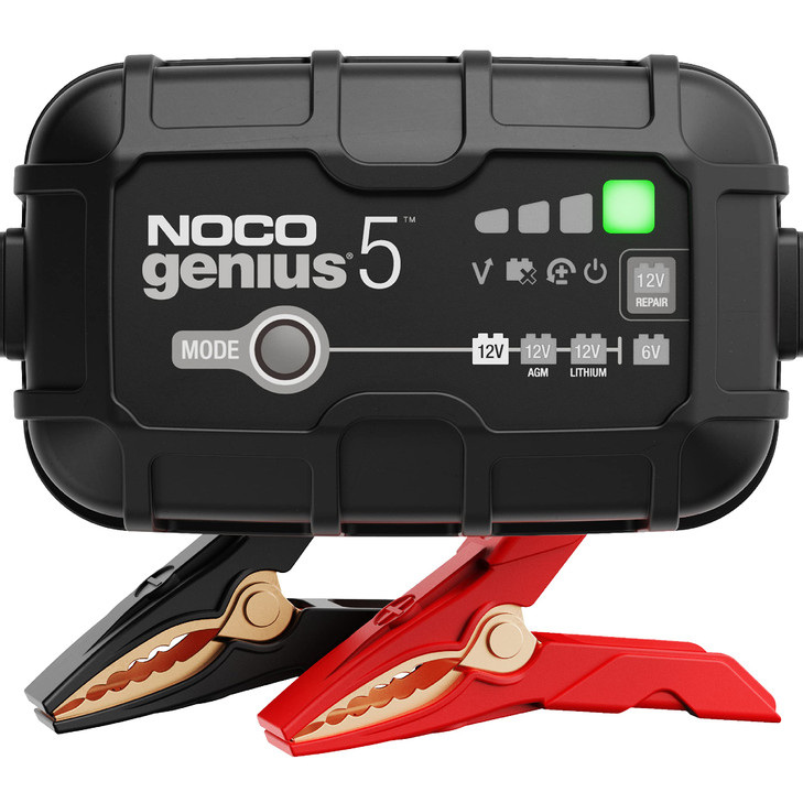 NOCO GENIUS5: 5A 6V/12V Smart Battery Charger  Automatic Maintainer, Trickle Charger & Desulfator with Overcharge Protection & Temperature Compensat