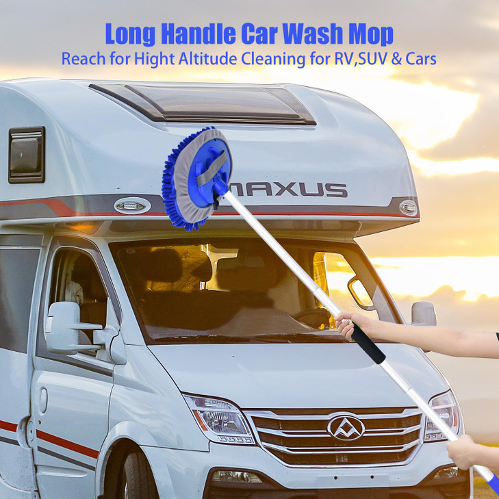 62" Car Wash Brush with Long Handle and Car Wash Brush Microfiber Car Cleaning Brush Kit for Car RV Truck Cleaning 1 Chenille Scratch-Free Replacemen