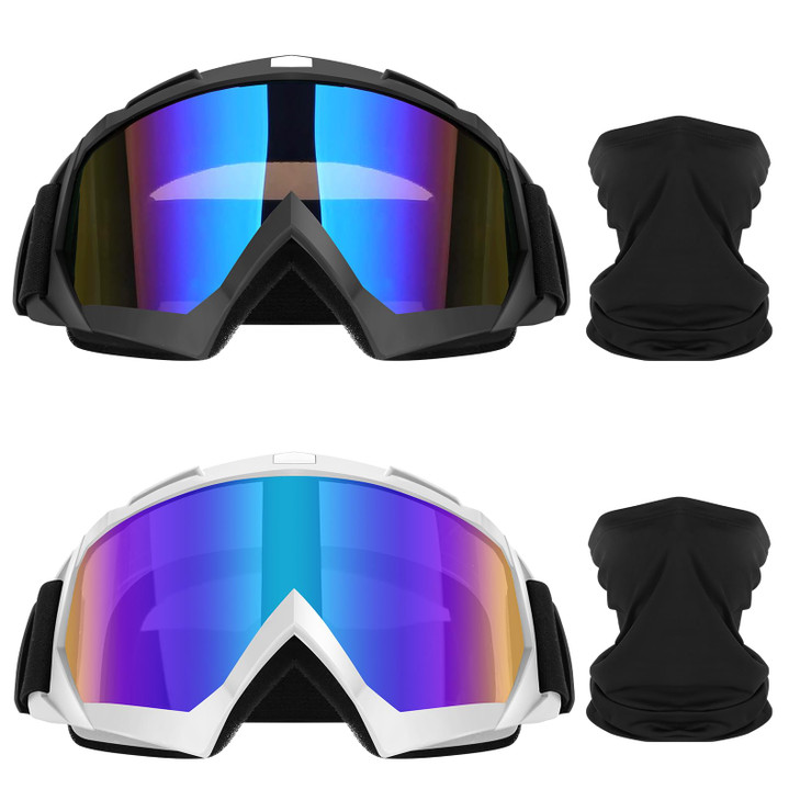 Lievermo Motorcycle Goggles Dirt Bike 2 Pack ATV Off-Road Riding Motocross Ski Goggles Windproof Glasses with Sun UV Protection Neck Gaiter Face Cove