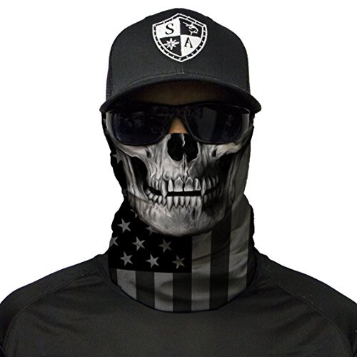 S A Company Single UV Face Shield | UV 30+ Multipurpose Neck Gaiter Balaclava for Adults | Blackout American Flag Skull