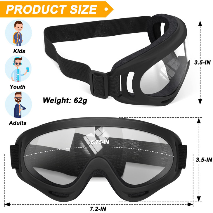 OXG 2 Pairs Motorcycle Goggles Fit Helmet, ATV Ski Goggles Anti-UV Dustproof Windproof Dirt Bike Goggles for Youth Men Women (clear)