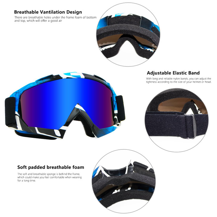 Yogrvner Dirt Bike Goggles 2Packs Motorcycle ATV Goggle UV Motocross Off Road Riding Helmet MX Goggles for Adult Youth Kids (Blue)