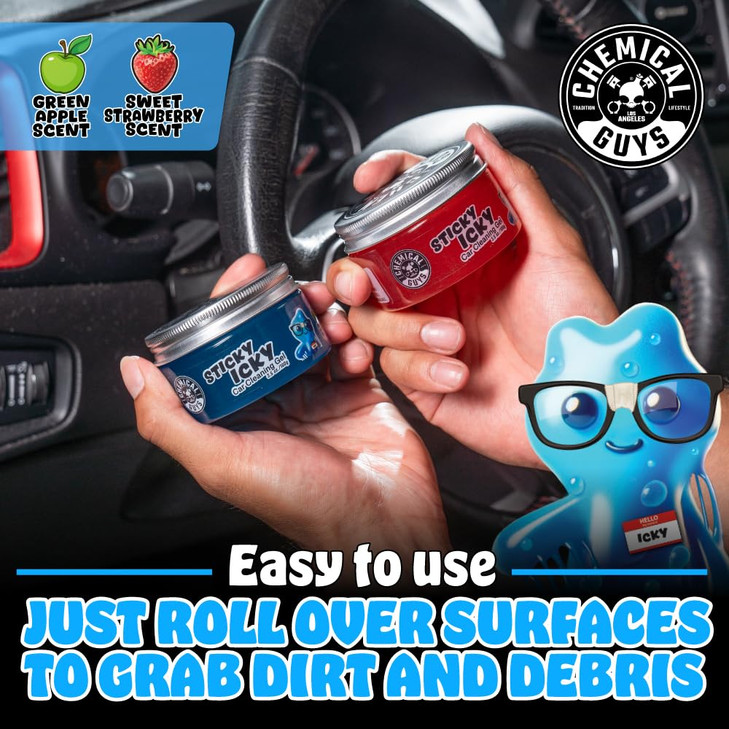 Chemical Guys Sticky Icky Car Cleaning Gel, Green Apple & Sweet Strawberry Scent - Detailing Kit, Car Dust Crevice Cleaner, Slime Auto Air Vent, Clea