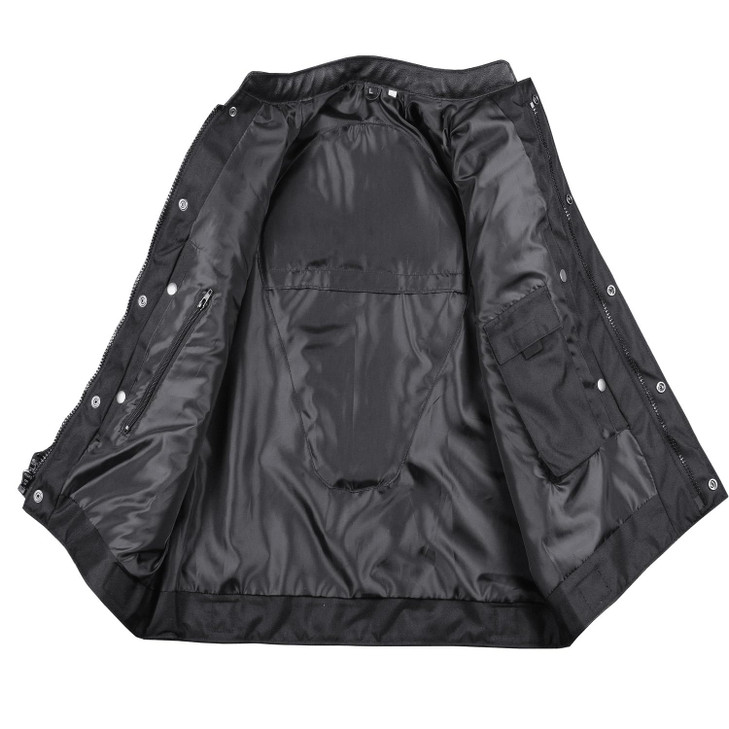 SOA Motorcycle Vest for Men, Premium Buffalo Leather, Back Armor, Inside Pockets, Biker Riding Club Vests Black L