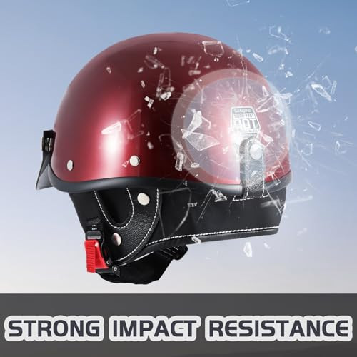 Half Motorcycle Helmets Retro Open Face Half Shell Motocross Helmet for Cycling Motocross Cruiser Bike Scooter Chopper Men Women DOT Approved (Red, X