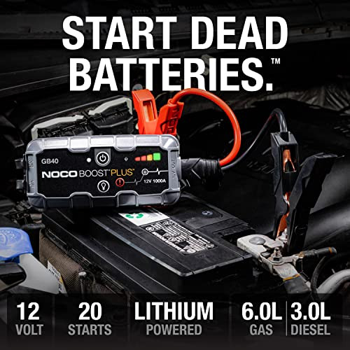 NOCO Boost GB40: 1000A UltraSafe Jump Starter  12V Lithium Battery Booster Pack, Portable Jump Box, Power Bank & Jumper Cables - for 6.0L Gas and 3.
