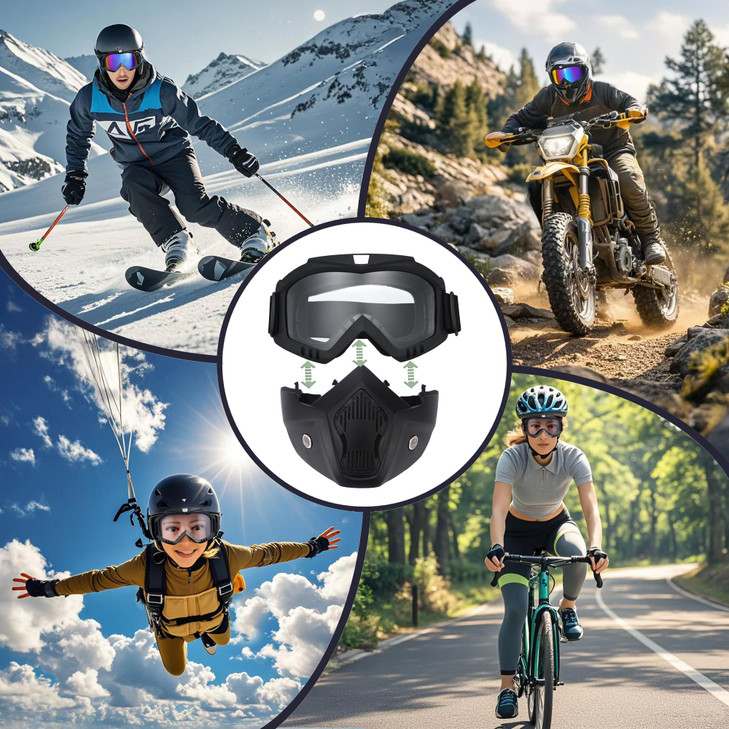 Motorcycle Goggles Dirt Bike ATV Motocross Anti-UV Adjustable Riding Offroad Protective Combat Tactical Clear Glasseswith Removable Face Mask Men Wom