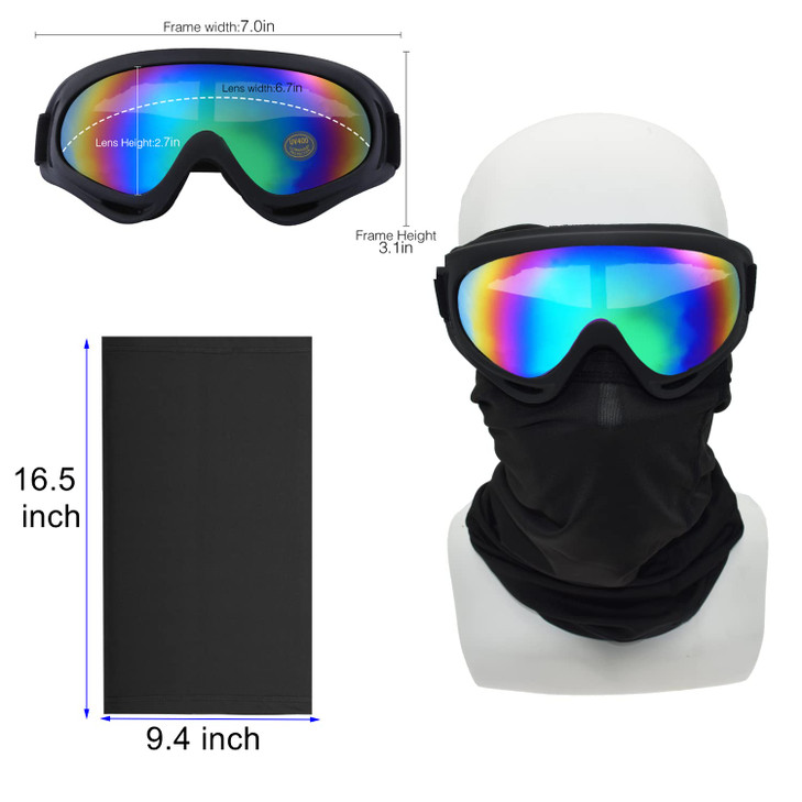 LJDJ Motorcycle Goggles,4 Pack Dirt Bike ATV Motocross Riding Offroad Protective with 4 Pack Neck Breathable Bandana Mask for Men Women Kids Youth Ad