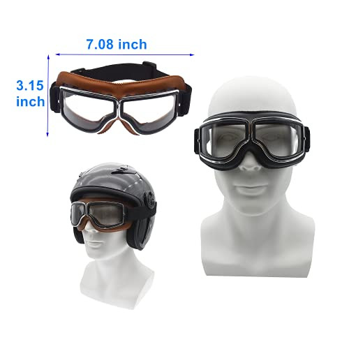 LJDJ Motorcycle Goggles,2 Pack Vintage Anti Fog Pilot PU Leather Glasses Dustproof ATV Off Road Motorbike Helmet Eyewear Protect for Ridding Motorcro