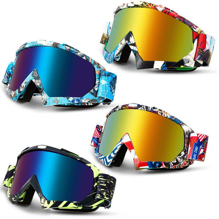 Tallew 4 Pairs Dirt Bike Goggles Motorcycle Motocross Riding Racing ATV Goggles for Men Women Power Sport Ski(Stylish)
