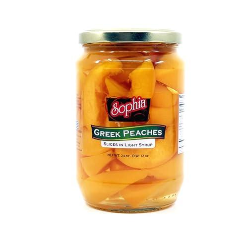 Sophia Greek Peach Slices 24oz (2-pack) | Canned Yellow Peach Slices from Greece in Light Syrup | Fresh Sliced Peaches for Fruit Salad, Pie, & Pantry