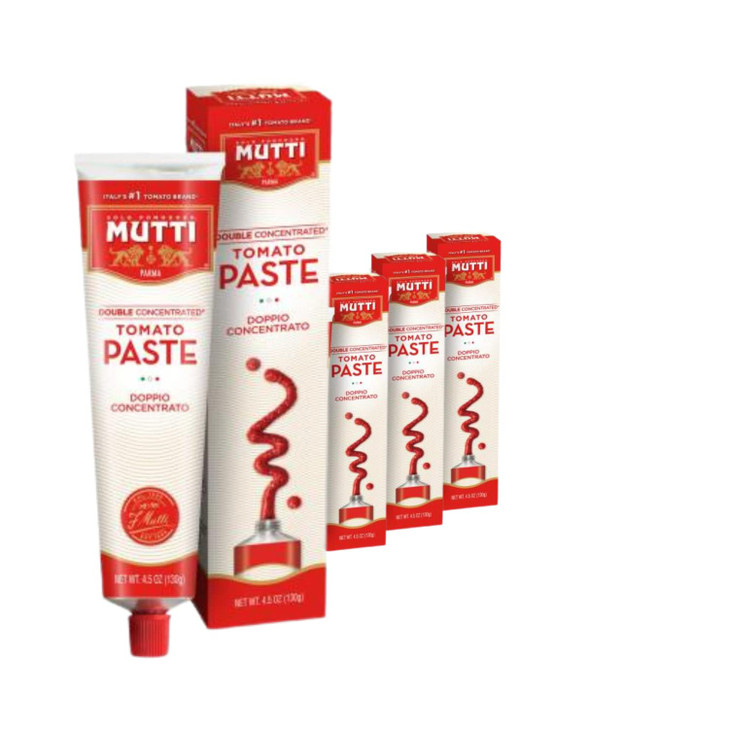 Mutti Double Concentrated Tomato Paste (Doppio Concentrato), 4.5 oz. Tube | 4 Pack | Italys #1 Brand of Tomatoes | Tube Tomato Paste | Vegan Friendl
