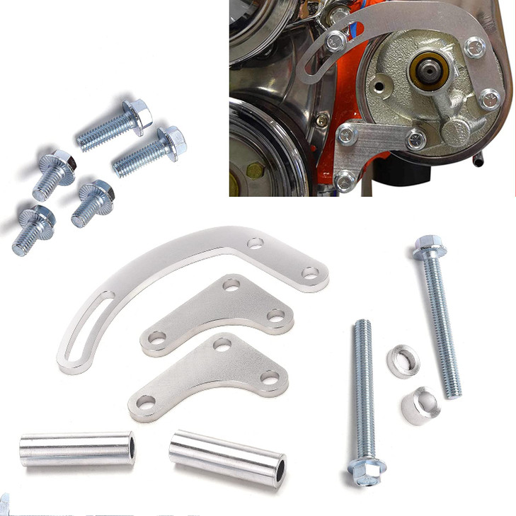 RJSPHH SBC Power Steering Pump Bracket 350 V-Belt Slotted Adjustable LWP 305 327 383 5.0L 5.7L V8 Compatible With 350 Small Block Chevy Long Water Pu