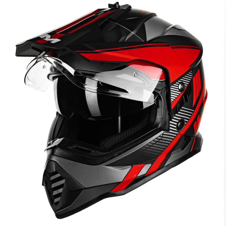 ILM Dual Sport Adventure Motorcycle Helmet with Pinlock Compatible Sun Visor Snowmobile ATV Dirt Bike Off Road Casco Model WS902 RedBlack Large