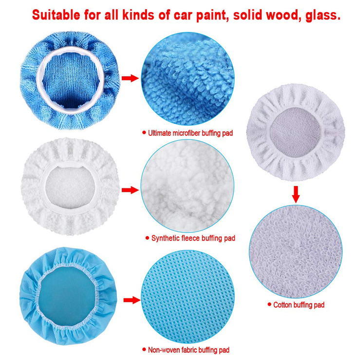 SIQUK 24 Packs Car Polisher Pad Bonnets 5 to 6 Inch Polishing Bonnet with 12 Packs Microfiber Bonnets 4 Packs Waxing Bonnet 6 Packs Non-Woven Buffing