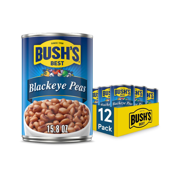 BUSH'S BEST 15.8 oz Canned Blackeye Peas, Source of Plant Based Protein and Fiber, Low Fat, Gluten Free, (Pack of 12)