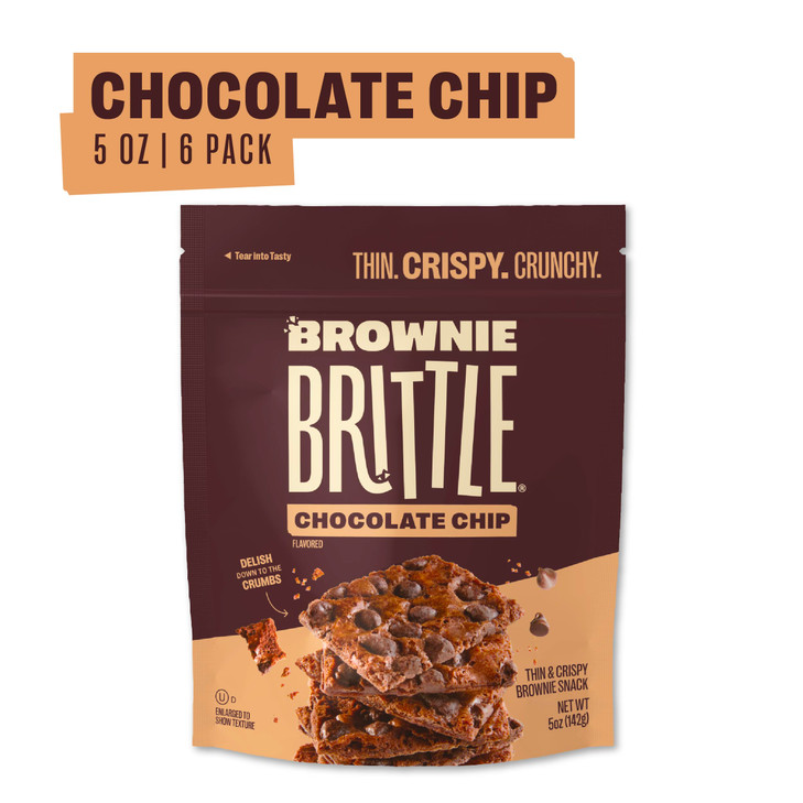 Brownie Brittle  Original Chocolate Chip Thin and Crispy Sweet Snacks, Family Size (Pack of 6, 5 oz), Rich Gourmet Brownie Bites Dessert