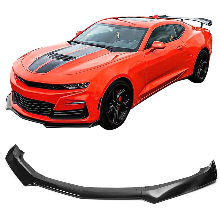 IKON MOTORSPORTS, Front Bumper Lip Compatible with 2016-2024 Chevy Camaro, 1LE Style Gloss Black Front Air Chin Dam Bodykit Underbody Lip Spoiler Spl