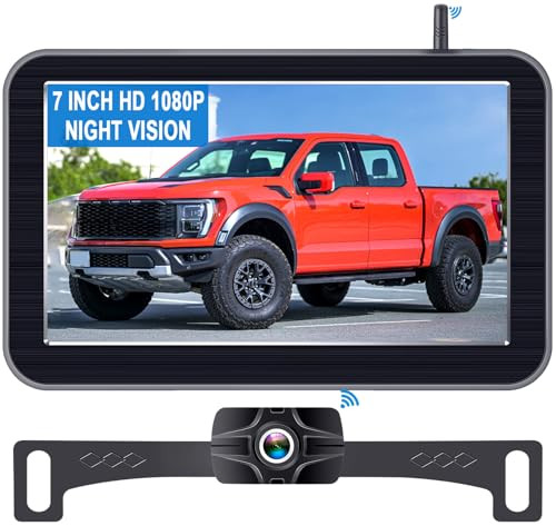 7-Inch Wireless Backup Camera for Truck - 2 Channel, DIY Grid Lines, HD 1080P, Night Vision, IP69K Waterproof, Backup Camera for Truck, Pickup, Trail