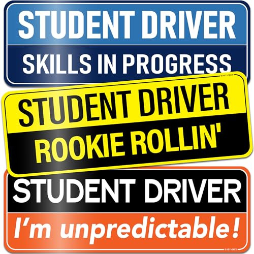 3-Pack HEY-OKEY Student Driver Magnet for Car  Metal Only (Not for Plastic/Aluminum)  Funny Please Be Patient Reflective Magnetic Bumper Sticker 