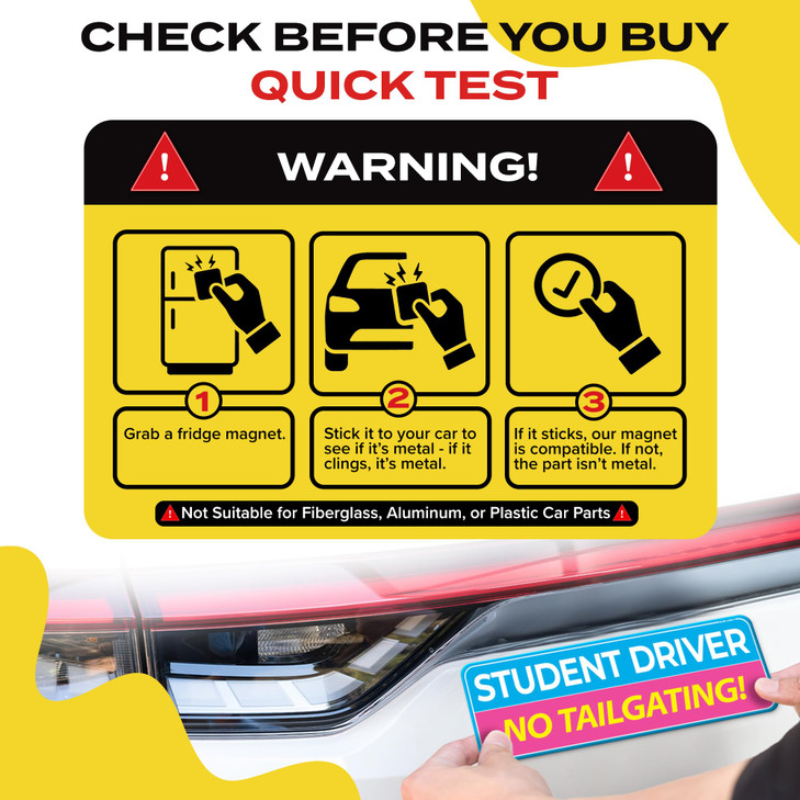 3-Pack HEY-OKEY Student Driver Magnet for Car  Metal Only (Not for Plastic/Aluminum)  Funny Pink Please Be Patient Reflective Magnetic Bumper Stick