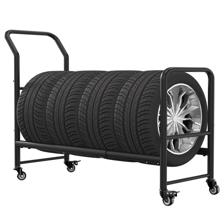 Rolling Tire Rack, 2 in 1 Metal Tire Storage and Transport Trailer, 43.3x34x13.7 Inch Heavy Duty Tire Stand, Mobile Tire Storage Rack Cart with 4 Whe
