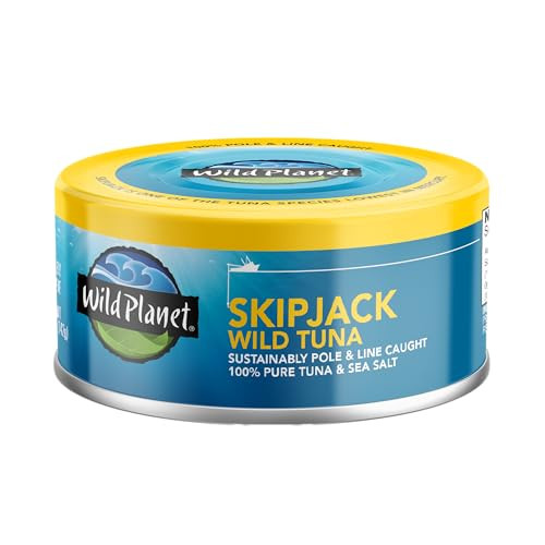 Wild Planet Skipjack Wild Tuna, Sea Salt, Canned Tuna, Pole & Line Sustainably Wild-Caught, Non-GMO, Kosher, 5 Ounce Can (Pack of 12)