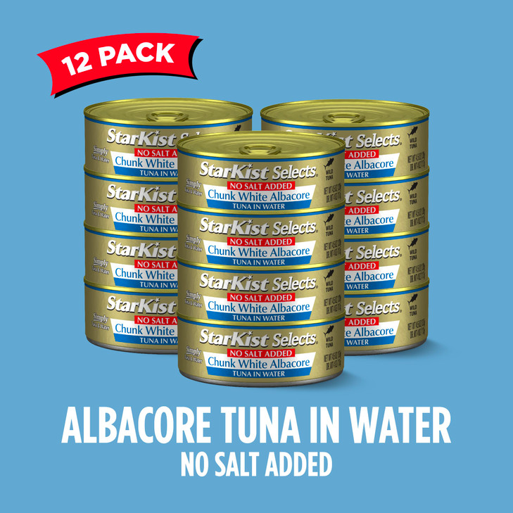 StarKist Selects No Salt Added Chunk White Albacore Tuna in Water, 4.5 oz (12 Pack) Canned Tuna Fish, Wild Caught, Gluten Free, Ready to Eat, Perfect