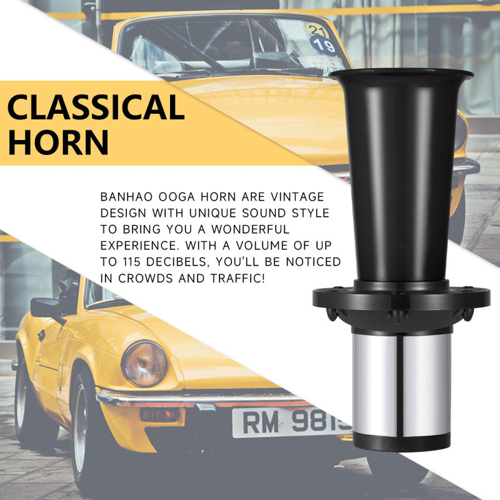 Ooga Horn 12V Kit, Antique Classic Car Hot Rod Aooga Ahooga Horn with Wire and Button, Banhao OOGA Vintage Old Style School Horns for Truck Golf Cart