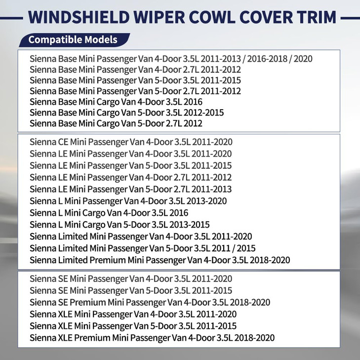 Magimaker 2Pcs Windshield Wiper Cowl Cover Trim 53866-08020 53867-08020 Compatible with Toyota Sienna 2011 2012 2013 2014 2015 2016 2017 2018 2019 20