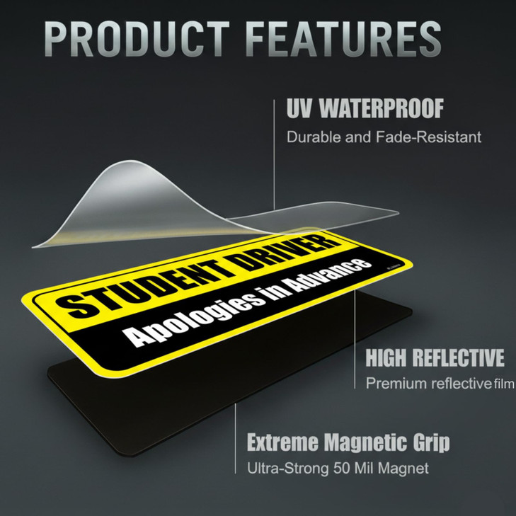 Lusinus Student Driver Magnet for Car - 2-Pack Reflective Funny Magnetic Bumper Sticker Set - Removable Novice Driver Safety Attention Sign - Weather