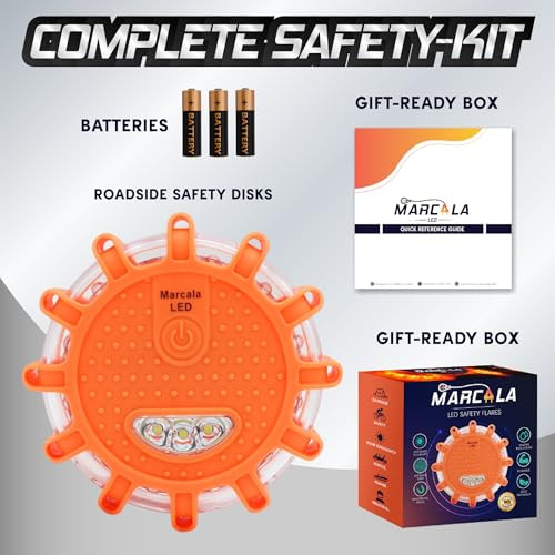 Marcala LED Road Flares 1-Pack | DOT Compliant LED Road Flares Car Emergency Kit | Emergency Flares w/Batteries Installed | Emergency Roadside Lights