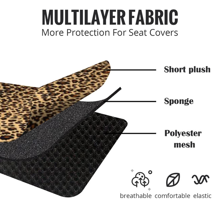 AUTOFAN Leopard Car Seat Covers Full Set with Steering Wheel Cover 2 Seat Belt Pads, Cheetah Print Seat Covers for Cars for Women,Airbag Compatible,U