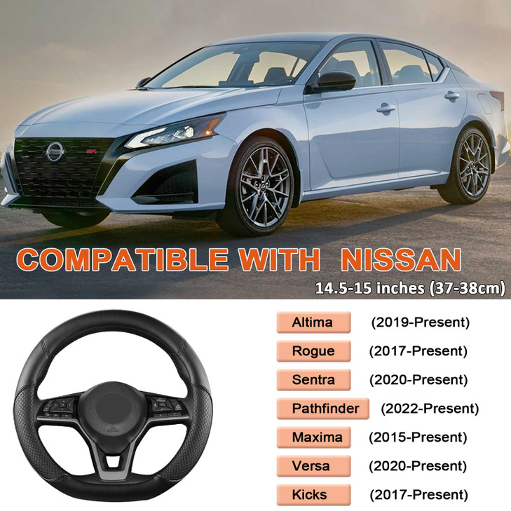 GIANT PANDA D Shape Steering Wheel Cover for Nissan Rogue Kicks - Auto Car Steering Wheel Cover Customized for Nissan Altima Sentra(Black+Black Line-