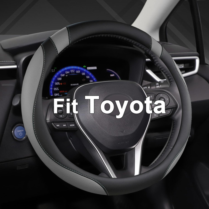West Llama Customized Auto Car Steering Wheel Cover for Toyota Rav4 Corolla Camry Highlander (Black+Gray-Standard Size)