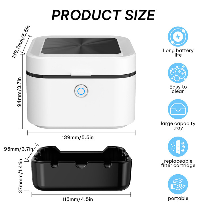 Smokeless Ashtray, Multifunctional Ashtray, Ash Purifier, HEPA Filter, USB Charging for Home, Car or Office (White)